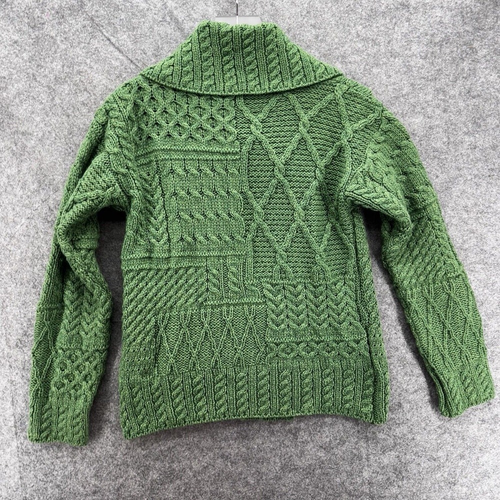 Carraig Donn Womens Merino Wool Aran Irish Wrap Sweater Size‎ XS Green Fisherman - Picture 6 of 12